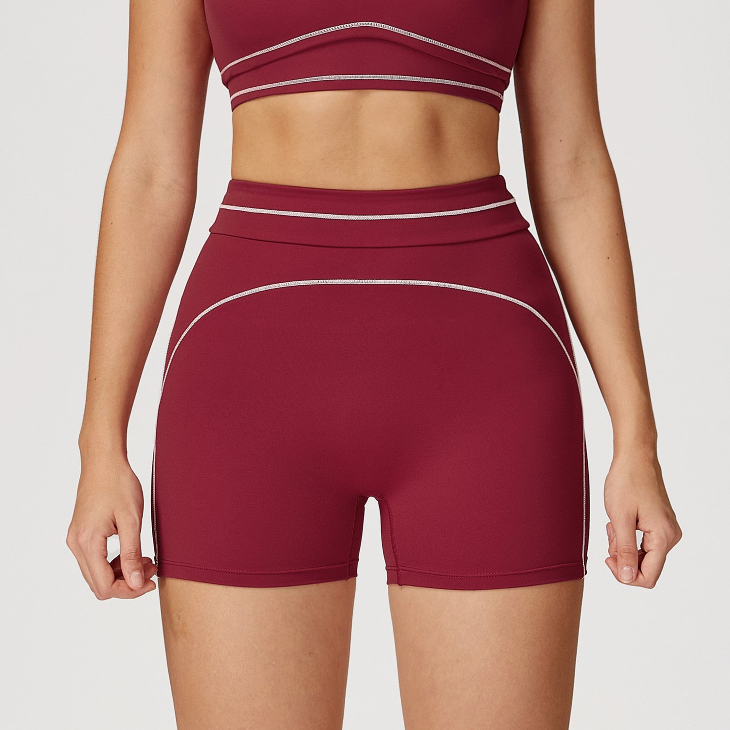 Contrast Color High Waist Outdoor Running Workout Shorts - Image 2