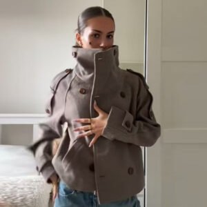 Casual Short Stand Collar Trench Coat For Women