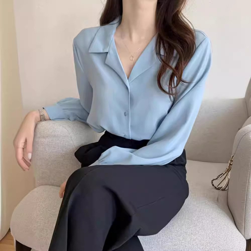 Simple Suit Collar Chiffon Shirt Women's Long Sleeve Shirt - Image 4