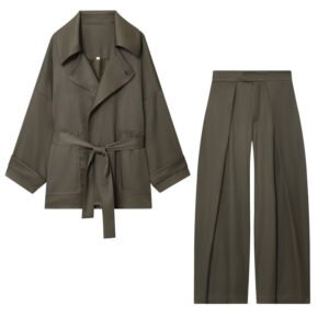 Women's Belt Coat Pleated Trousers
