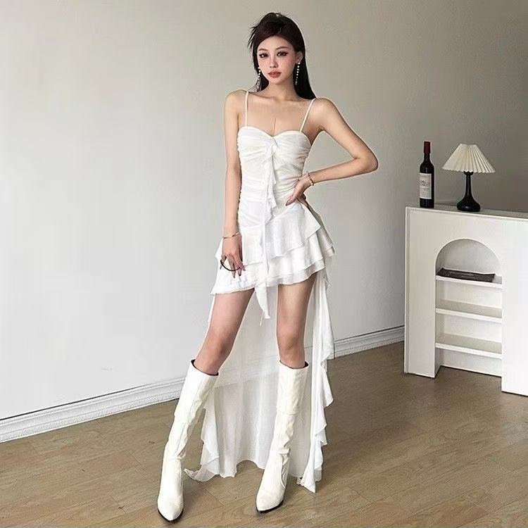 Summer French Super Fairy Pure Desire Ruffled Spaghetti Straps Dress For Women - Image 3