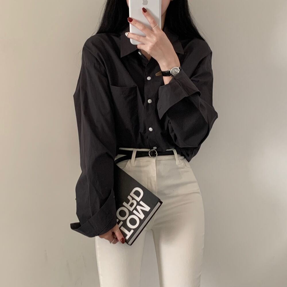 Solid Color Loose And Simple Shirt Casual Base White Shirt - Image 2