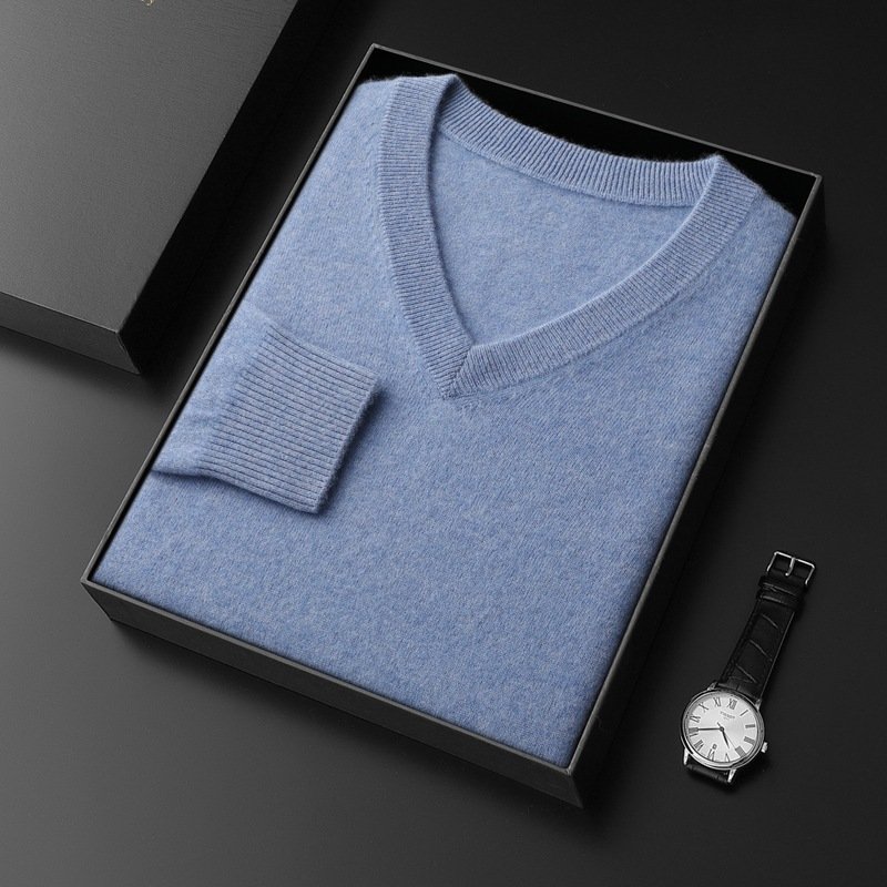 Cashmere Sweater Men's V-neck Loose - Image 8