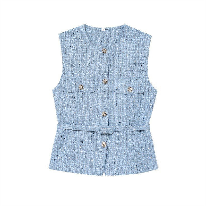 Women's Fashion Casual Sleeveless With Belt Texture Vest - Image 9