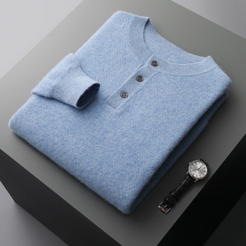 New Men's Round Neck Half Button Sweater - Image 7