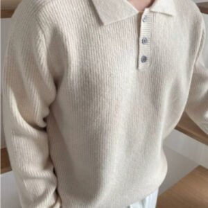 Long Sleeve Button Polo Shirt Solid Color And V-neck Business Men's Sweater