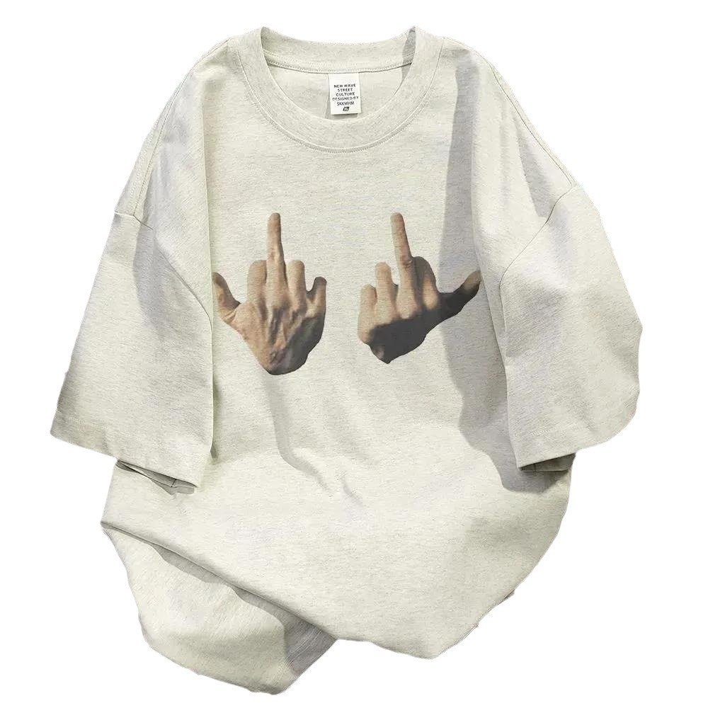 Pure Cotton National Fashion Friendly Gesture Printing Summer Short Sleeve - Image 5