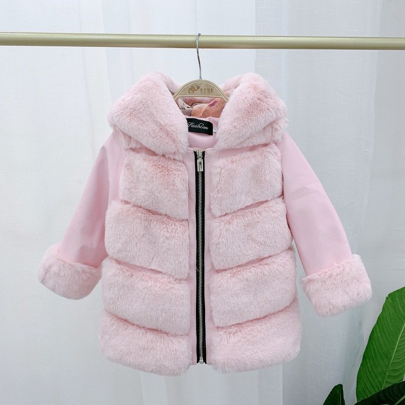 Children's Cotton Coat Rex Rabbit Hooded Faux Fur Coat - Image 4