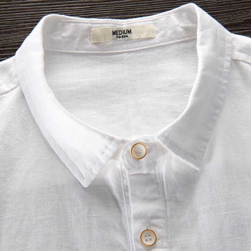 Spring And Autumn Men's Solid Color Long Sleeve Linen Shirt Cotton Linen Fabric - Image 2