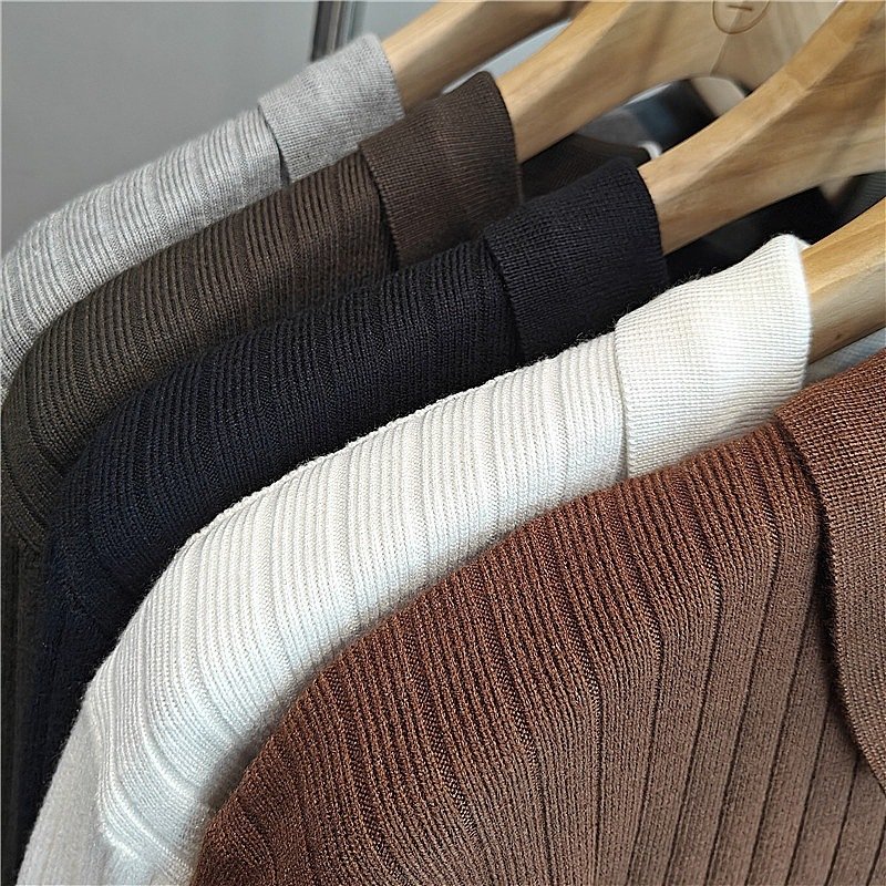 Lightly Mature Spring And Autumn Stripes Lapel Boys Texture Loose Elastic Knitted Sweater - Image 5