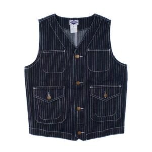 Striped Denim Retro Multi-pocket Male And Female Overalls Vest
