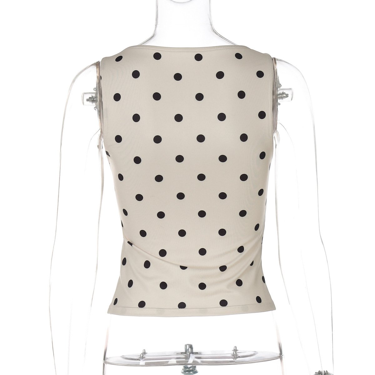 Women's Fashion Dotted Prints Slim Round Neck Sleeveless Top - Image 5
