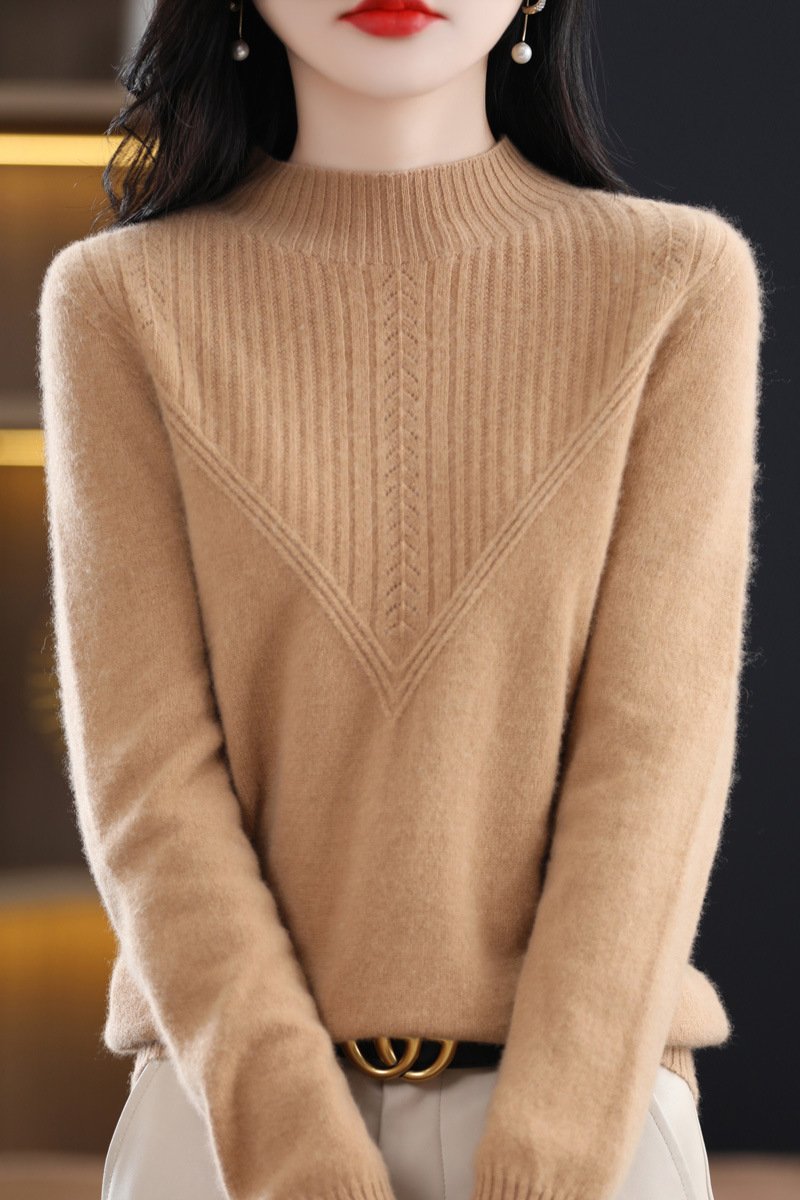 Front Line Ready-made Garments Woolen Half Turtleneck Hollow-out Sweater Bottoming Shirt Top - Image 6