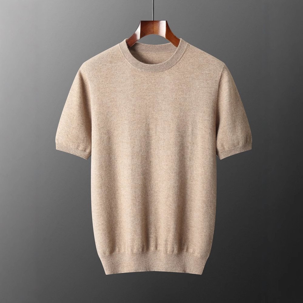Autumn And Winter Front Line Ready-made Garments Round Neck Short Sleeve Men's Cashmere Sweater - Image 2