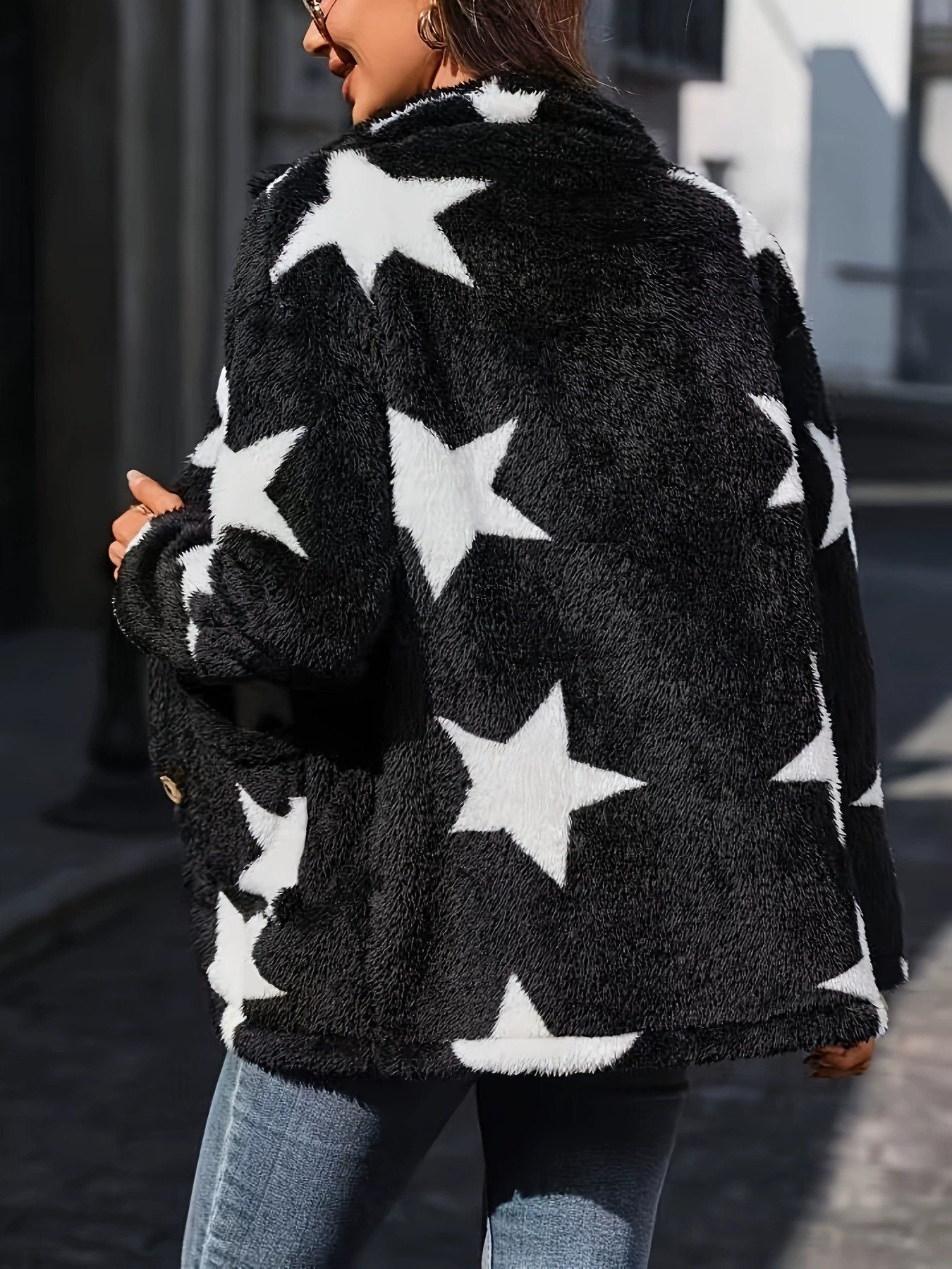 Women's Printed Double-sided Plush Casual Button Plush Coat - Image 6