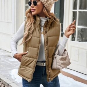 Women's Casual Zipper Closure Stand Collar Padded Padded Puffer Vest