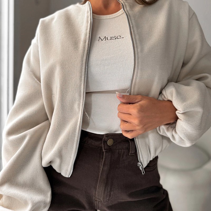 Women's Off-shoulder Round Neck Lantern Sleeve Short Coat - Image 2