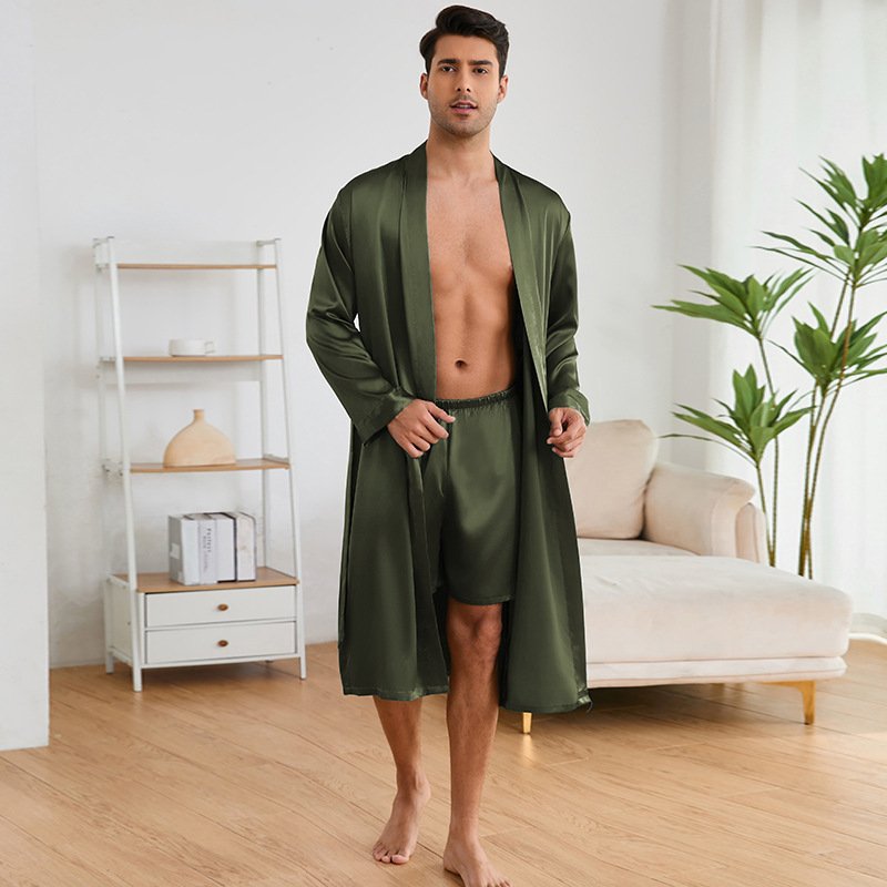 Men's Robes Shorts Suit Solid Color Homewear - Image 3